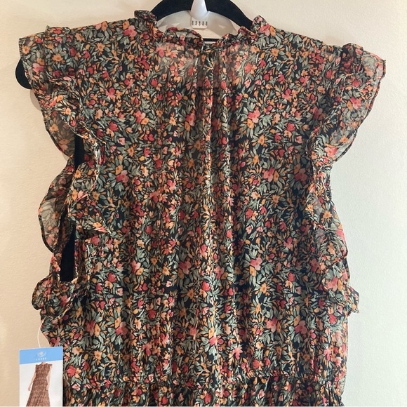 BB Dakota by Steve Madden Sz  L Ditsy Tiered Ruffled Neck Sleeve Midi Dress NEW - Picture 11 of 16